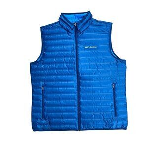 Columbia Down 650 Puffer‎ Vest Quilted Duck Feather Outdoor in Blue, Size XL